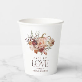 恋に落ちる' 秋の花を添えたパンプキンブライダルシャワー 紙コップ
