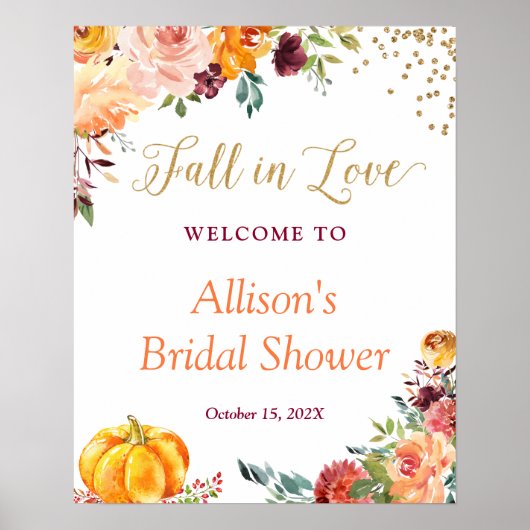 恋に落ちる 秋の花嫁のシャワー看板 ポスター (正面)