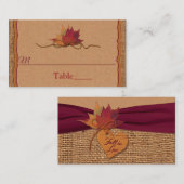 恋に落ちる、紅葉、麻のウェディング プレイスカード (正面/裏面)