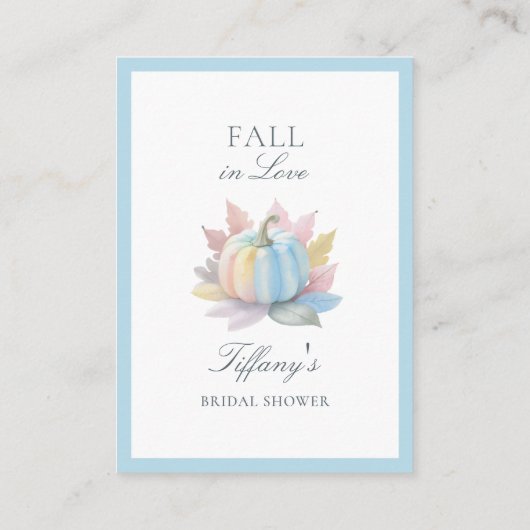 恋に落ちる 青いパンプキン ブライダルシャワー レジストリー エンクロージャーカード (裏面)