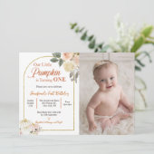 恋に落ちる 1歳の誕生日 ラスティーフラワー かぼちゃ 招待状 (スタンド正面)