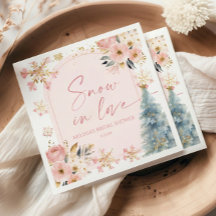 恋に雪のピンクの雪片の冬のブライダルシャワー