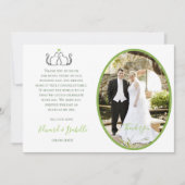 恋のカップルの結婚ロマンチックな猫フォトグリーンT サンキューカード (正面)