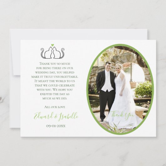 恋のカップルの結婚ロマンチックな猫フォトグリーンT サンキューカード (正面)