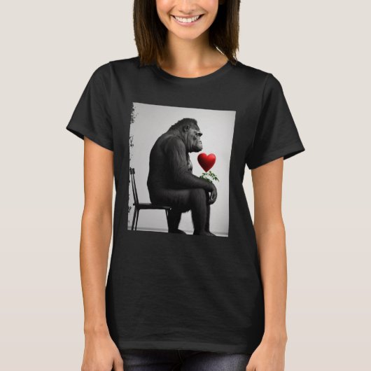 恋のゴリラはハートbとのデートを待っている tシャツ (正面)