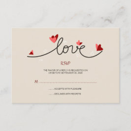 恋のシンプル文字エレガント結婚式RSVP 出欠カード