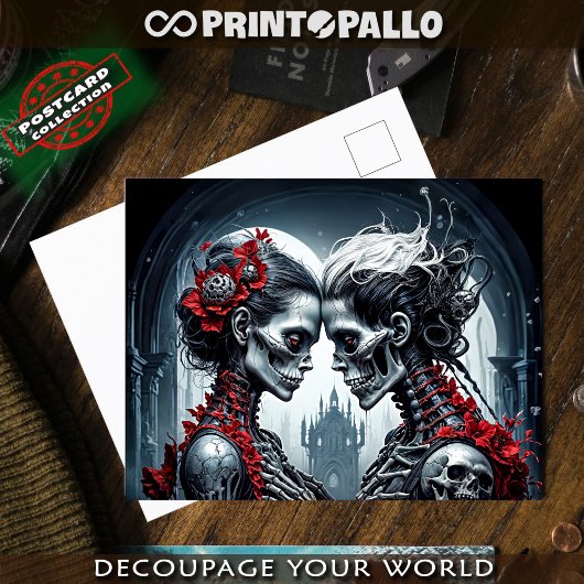 恋のスケルトンとスカル ポストカード