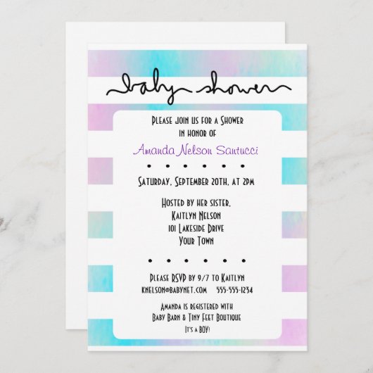 恋のストライプ男の子または女の子の赤ちゃんシャワー 招待状 (正面/裏面)