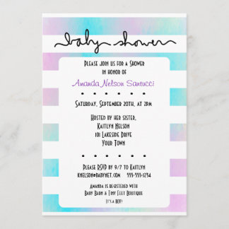 恋のストライプ男の子または女の子の赤ちゃんシャワー 招待状