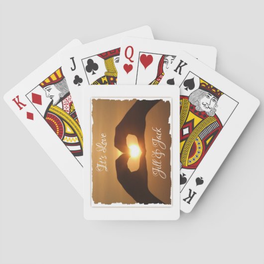 恋のハートハンズサンセットパーソナライズされた トランプ (裏面)