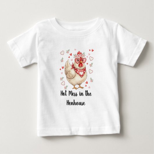 恋のバタバタ鶏小屋バレンタイン ベビーTシャツ (正面)