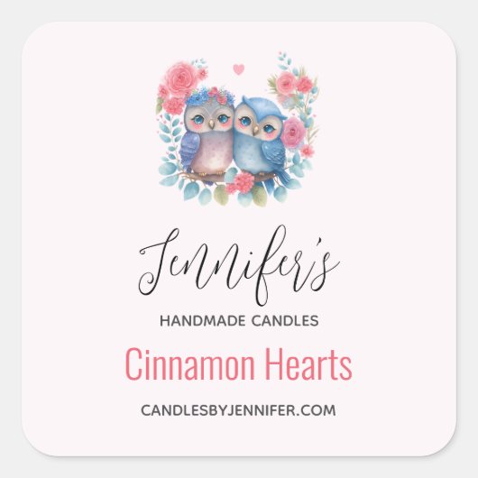 恋のフクロウ木の枝に座ってキャンドルビジネス スクエアシール (正面)