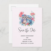 恋のフクロウ木の枝に座って日付を保存 インビテーションポストカード (正面/裏面)