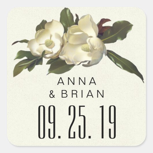恋の中 – ヴィンテージマグノリアフラワーカスタムウェディング スクエアシール (正面)