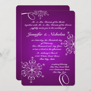 恋の冬の結婚紫の雪片 招待状