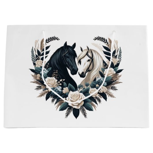 恋の国の黒馬と白馬 ラージペーパーバッグ (正面)