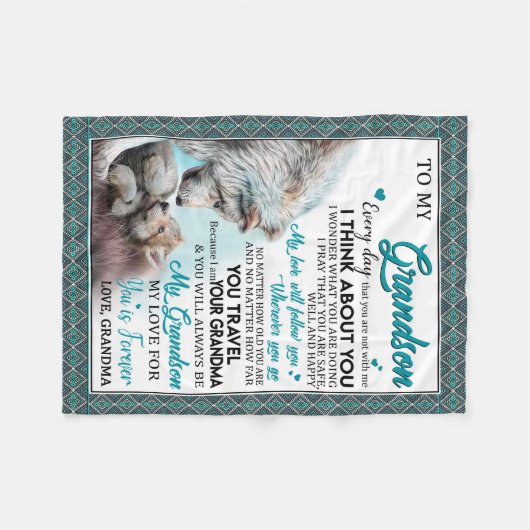 恋の孫|おばあちゃんから孫に宛てた手紙 フリースブランケット (正面(横))