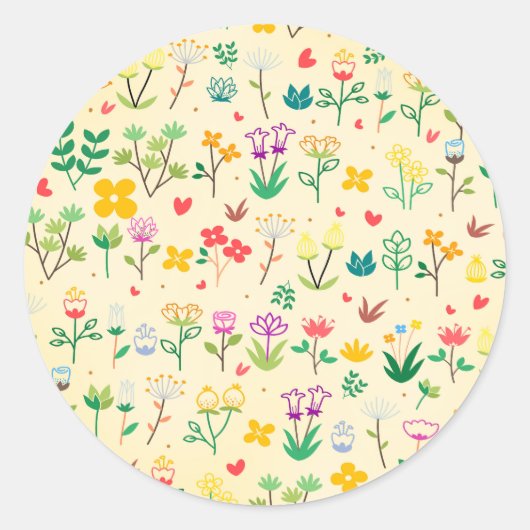 恋の庭 春の花とハート ラウンドシール (正面)