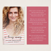 恋の思い出の写真追悼詩カード (正面&裏面)