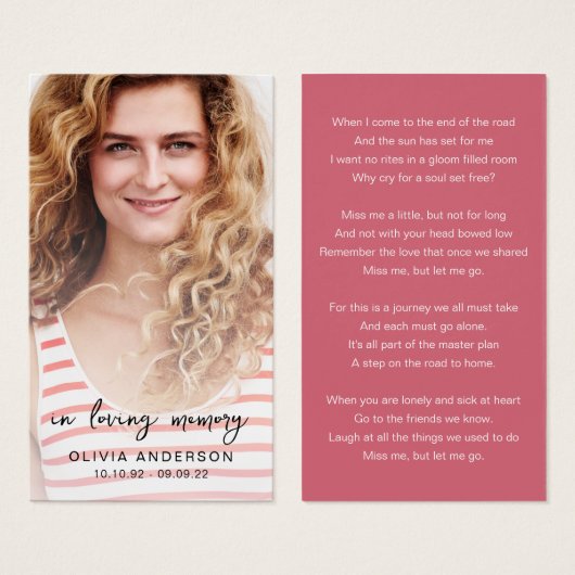 恋の思い出の写真追悼詩カード (正面&裏面)