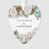 『恋の思い出の白いバラの松の円錐のハート』 オーナメント (正面)