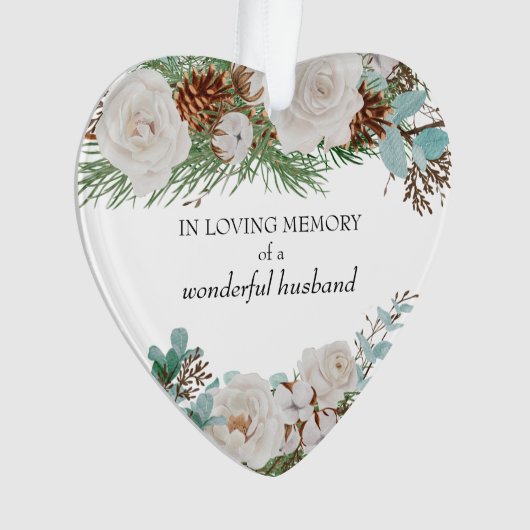 『恋の思い出の白いバラの松の円錐のハート』 オーナメント (正面)
