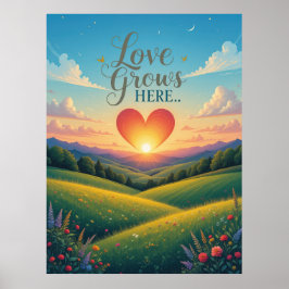 恋の成長ここにロマンチックなハートアート ポスター