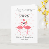 恋の日のフラミンゴ カード (黄色い花)