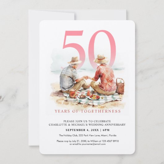 恋の日の水彩結婚夫婦 招待状 (正面)