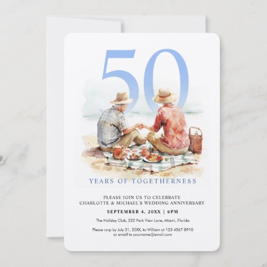 恋の日の水彩結婚夫婦 招待状 (正面)