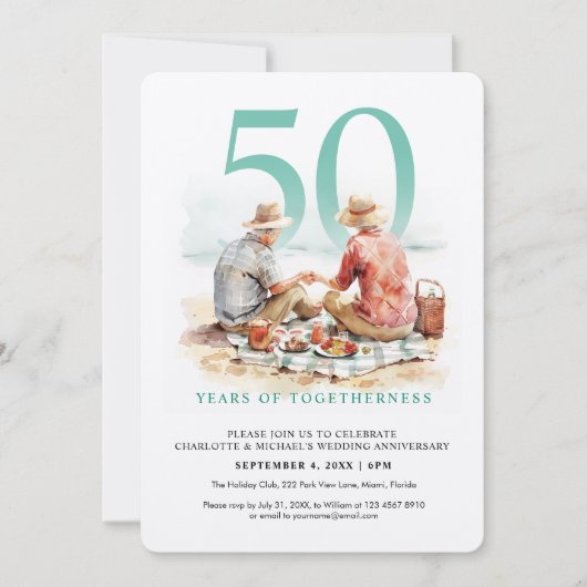 恋の日の水彩結婚夫婦 招待状 (正面)