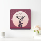 恋の時計の中で私とあなたはいつまでもロマンチックな猫 スクエア壁時計 (ホーム)