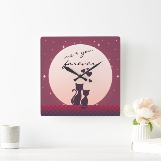 恋の時計の中で私とあなたはいつまでもロマンチックな猫 スクエア壁時計 (ホーム)