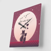 恋の時計の中で私とあなたはいつまでもロマンチックな猫 スクエア壁時計 (傾斜)