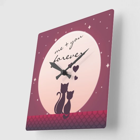 恋の時計の中で私とあなたはいつまでもロマンチックな猫 スクエア壁時計 (傾斜)