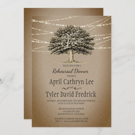 恋の木に根素朴を張るリハーサルディナー 招待状 (正面/裏面)