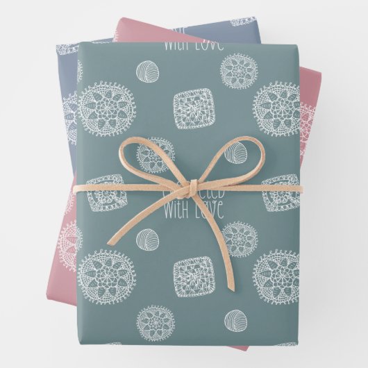 恋の模様が描かれた緑の青いピンク ラッピングペーパーシート (インサイチュ)