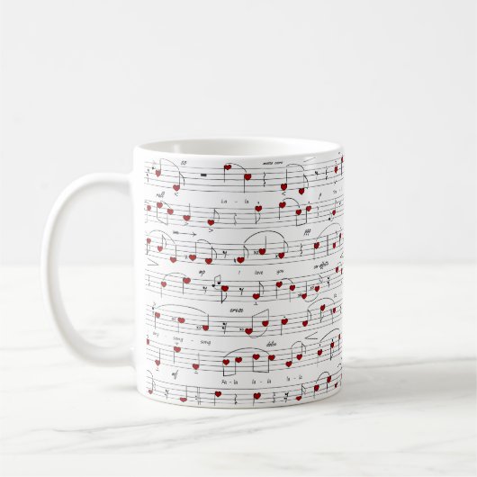 恋の歌 赤いハートの楽譜 コーヒーマグカップ (左)