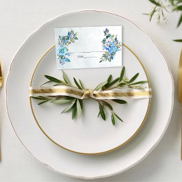 恋の水色ブルーフローラ結婚 プレイスカード