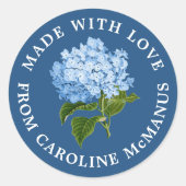 恋の白紫陽花が咲くネイビーブルー ラウンドシール (正面)