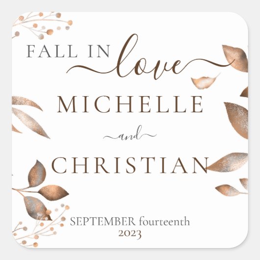 恋の紅葉の茶色の秋結婚 スクエアシール (正面)