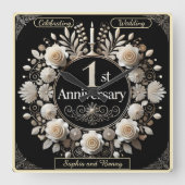 恋の紙の輪飾り スクエア壁時計 (正面)