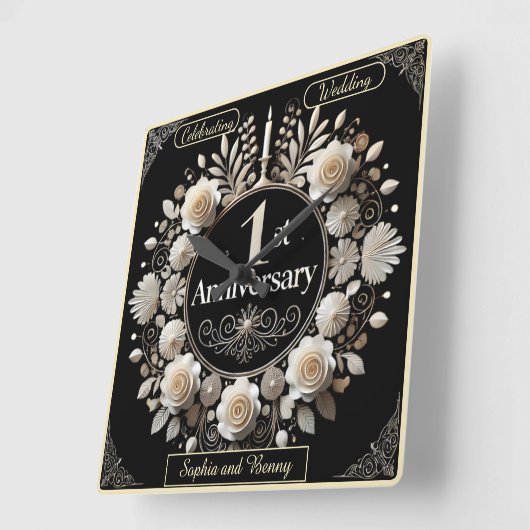 恋の紙の輪飾り スクエア壁時計 (傾斜)