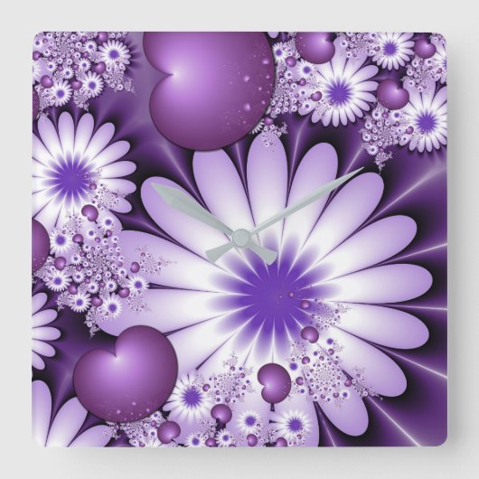 『恋の花とフラクタルの抽象芸術に落ちる』 スクエア壁時計 (正面)