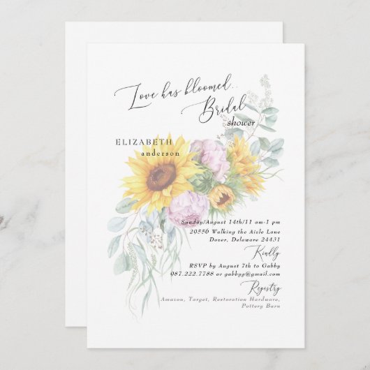 恋の花ひまわり牡丹ブライダルシャワーInv 招待状 (正面/裏面)