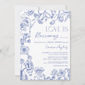 恋の花咲く青いヴィンテージフローラシャワー 招待状 (正面)