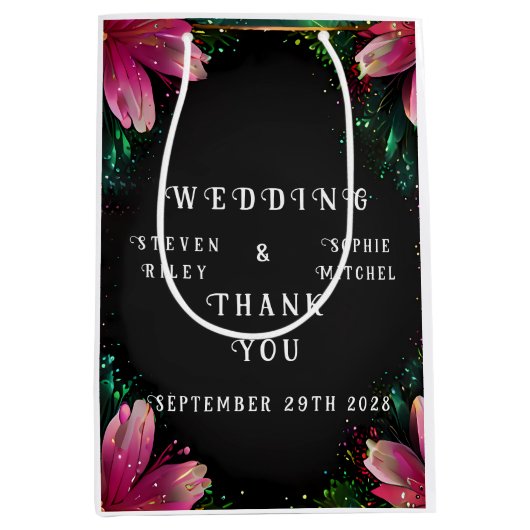 恋の花開き：フルフローラ結婚テーマ ミディアムペーパーバッグ (正面)