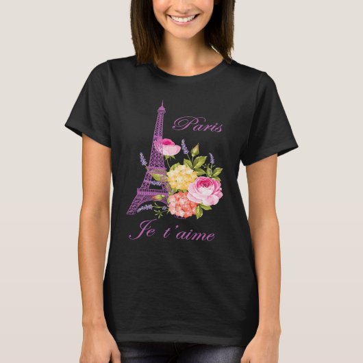 恋の街 パリ フランス エッフェル塔 E Tシャツ (正面)