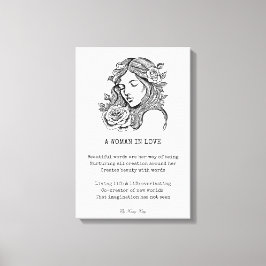 恋の詩の白黒のバラのウォールアートの女性 キャンバスプリント