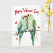 恋の赤い仮面のインコ カード (黄色い花)